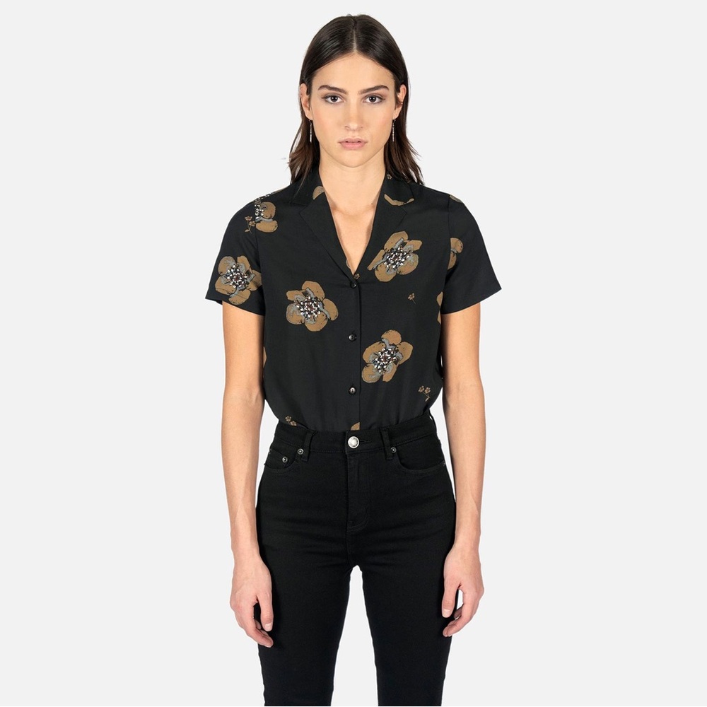 HEART FULL OF SOUL BLACK AND YELLOW FLORAL PRINT SHIRT | straight to hell brand